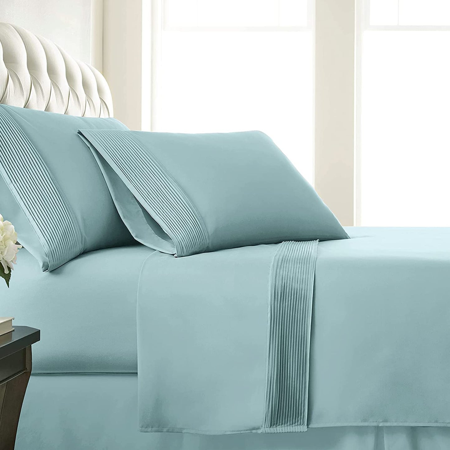 Vilano Pleats Queen 4-Piece Extra Deep Pocket Sheet Set, 21-Inch, Easy Care