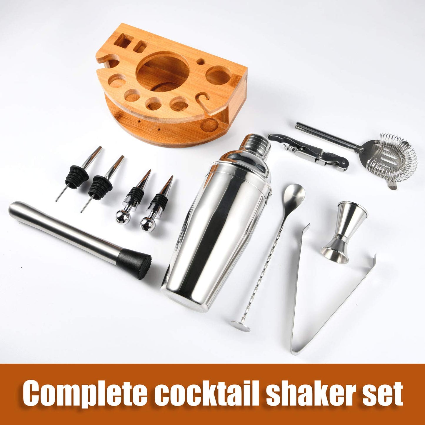 Bamboo Bartender Kit - 12 Piece Cocktail Shaker Set with Stylish Stand