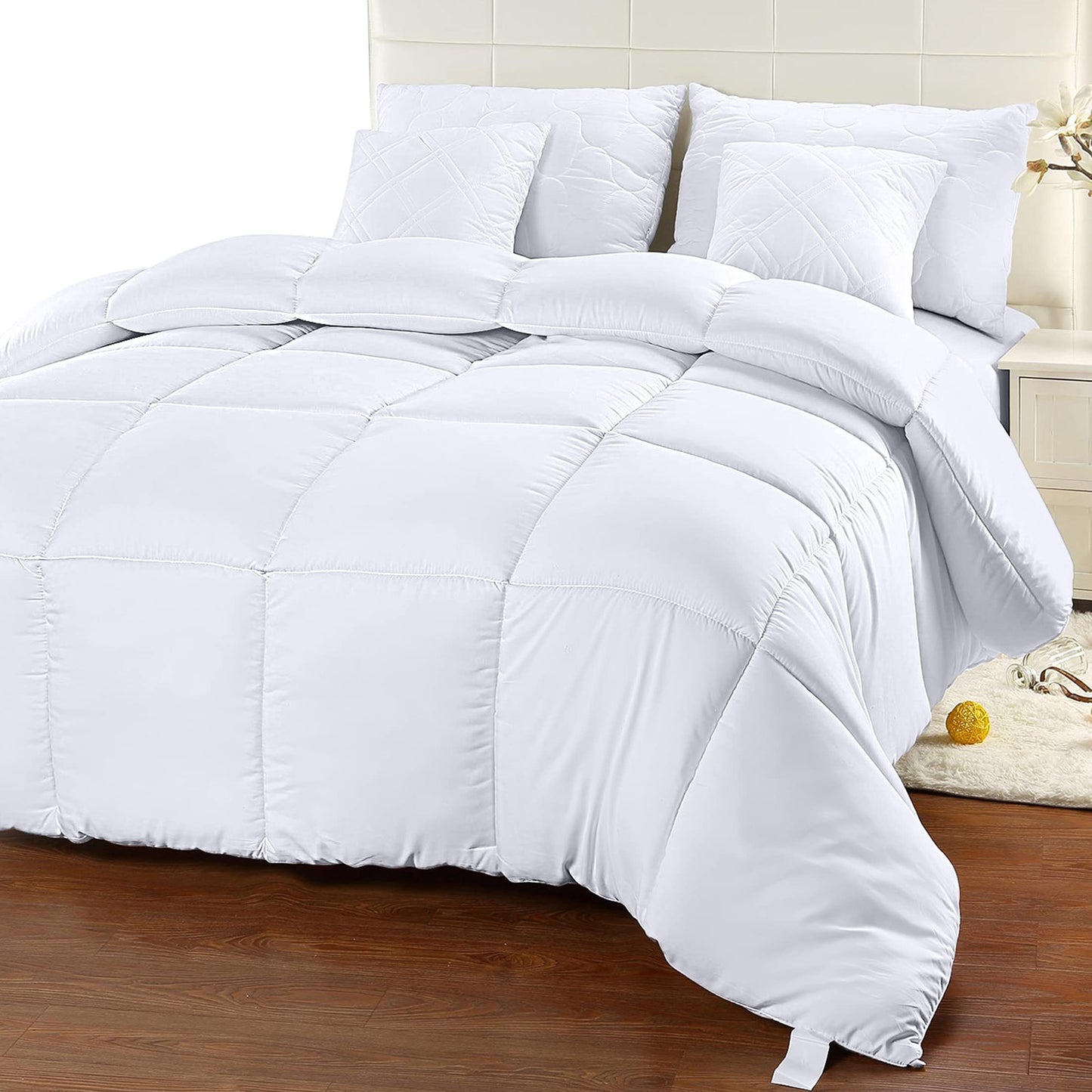 Quilted Comforter Duvet Insert - Box Stitched Down Alternative with Corner Tabs - Cozy Bedroom