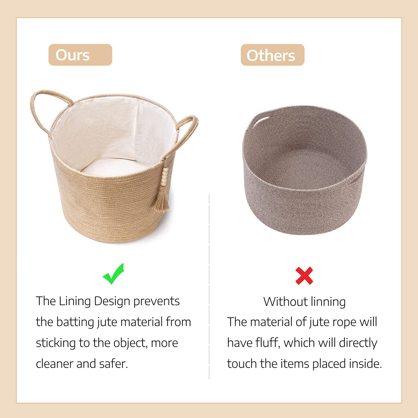 Woven Rope Storage Basket with Wooden Bead Decoration - Ideal for Blankets, Toys, Clothes, Shoes, and Plants