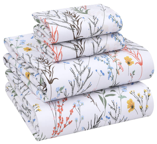 Aroma Cotton Percale Queen Sheets - Breathable, Durable, Deep Pockets - Botanical, 4 Pieces