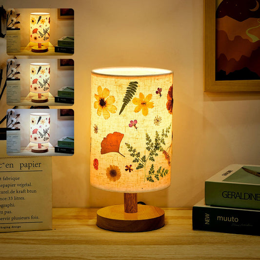 Boho Floral Bedside Lamp: Vintage Pressed Flowers for Bedroom & Living Room Decor