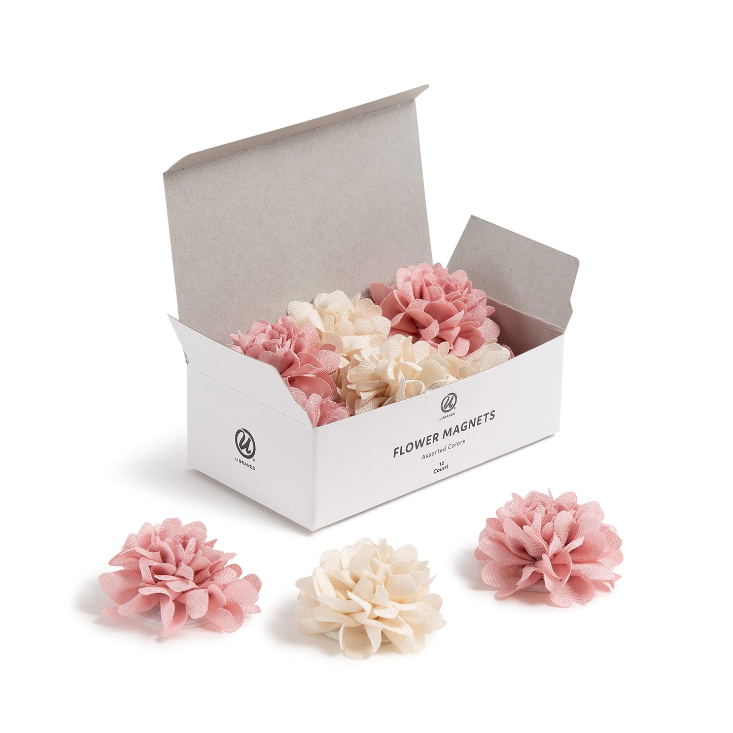 Blush & Cream Mini Flower Magnets Set - 12 Decorative Office Organizers