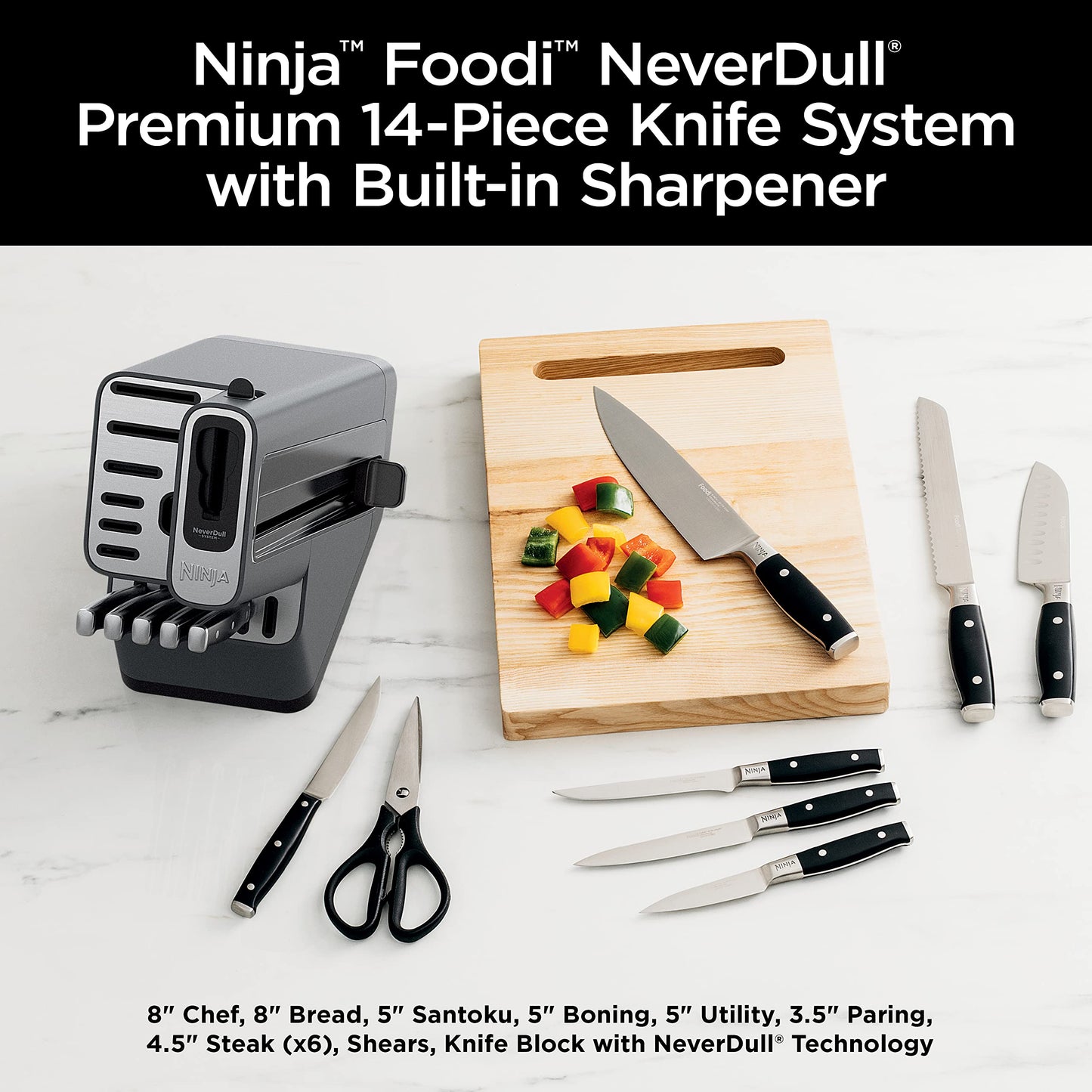 Ninja NeverDull Premium Knife Set - 14 Piece Block Set with Built-in Sharpener