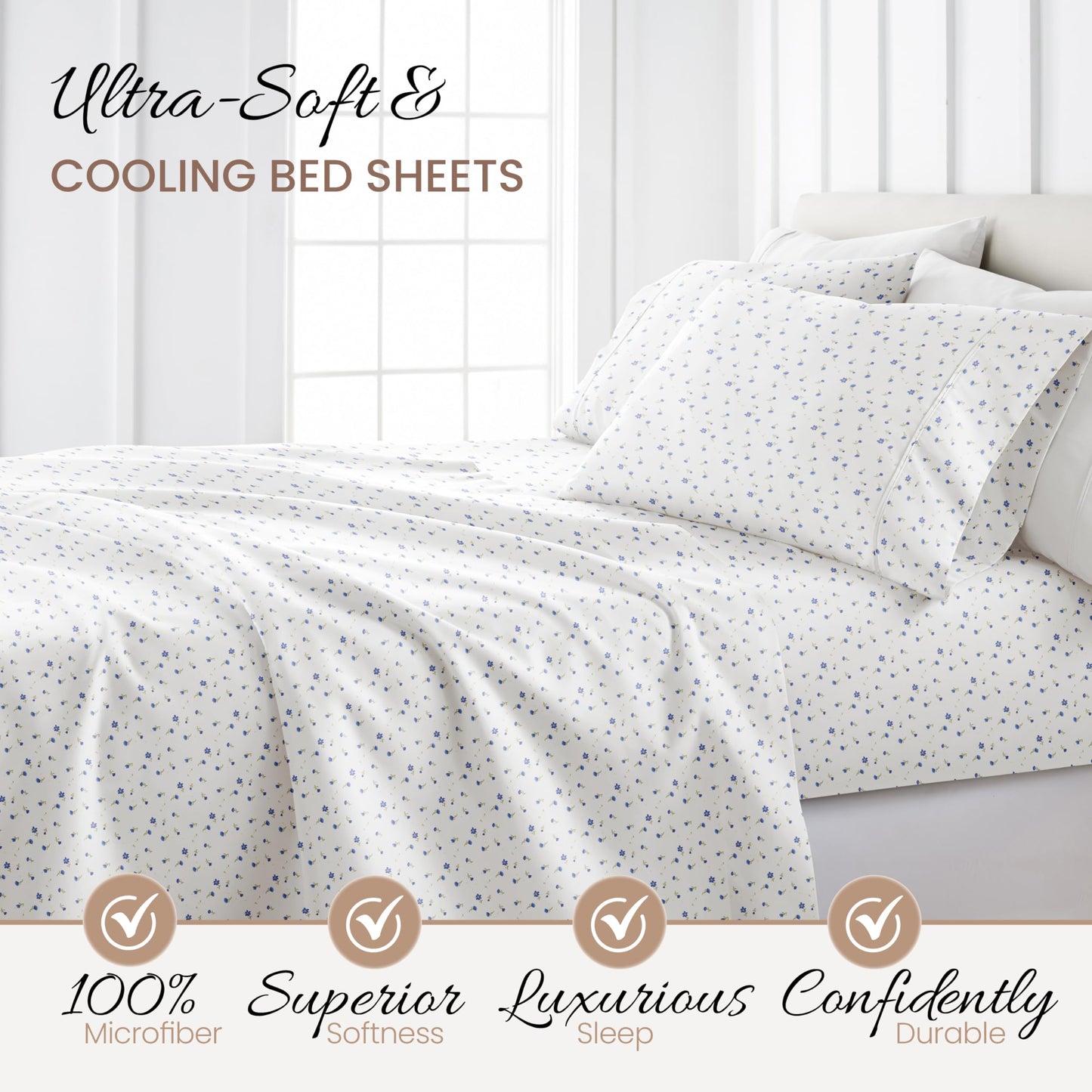 Ultra-Soft Boho Floral Queen Sheet Set - Cooling Bed Sheets with Deep Pockets for 16" Mattress - Perfect for Bedroom or Dorm