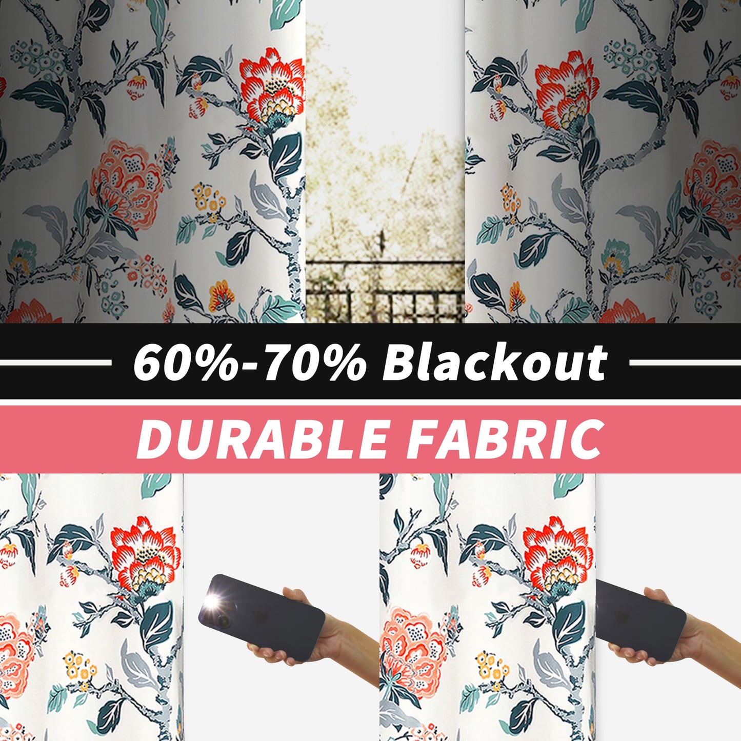 Floral Blackout Curtains 52x84 - Boho Thermal Insulated Window Panels