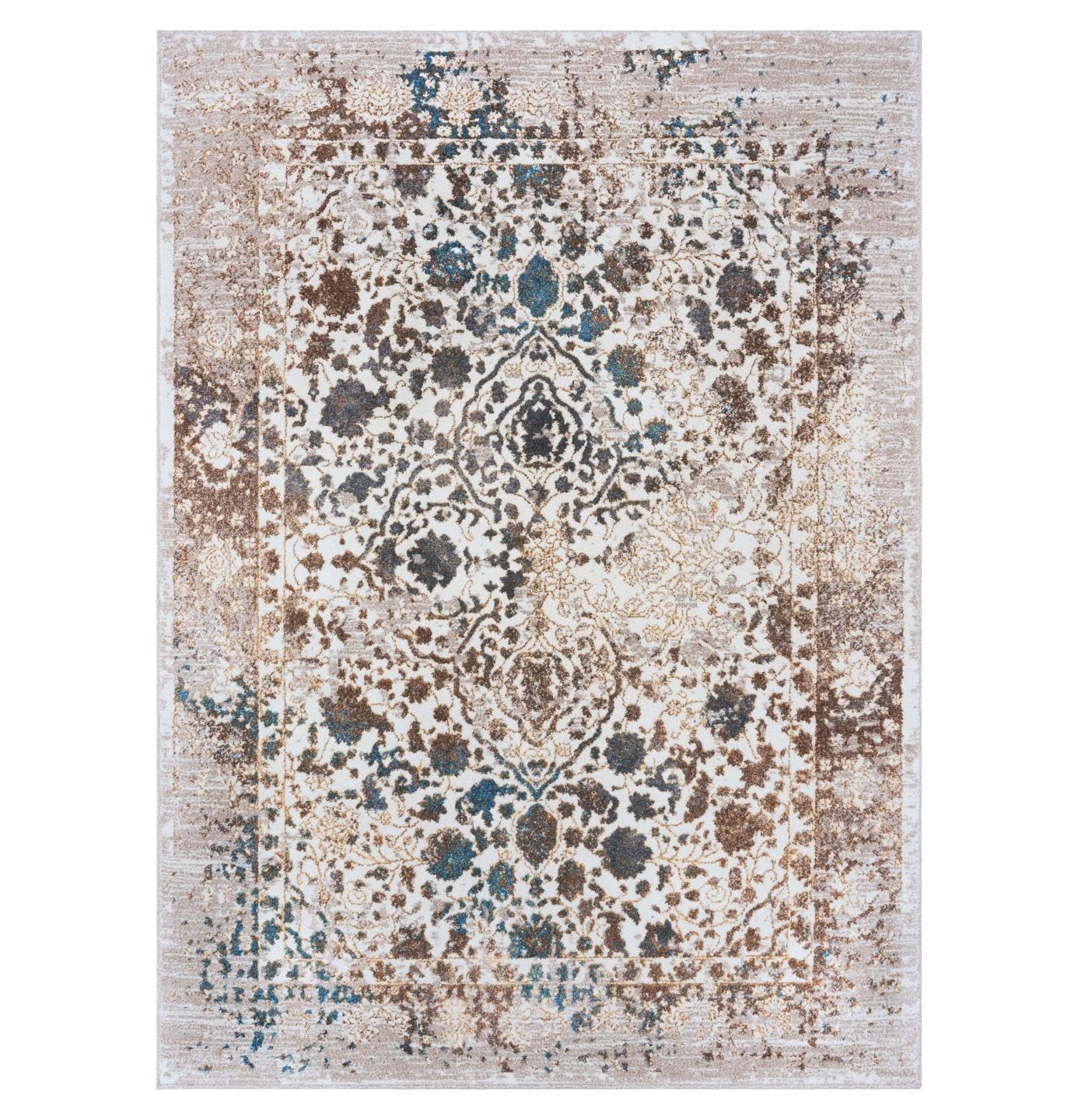 Luxe Weavers Distressed Floral Oriental Area Rug, Stain Resistant Cream 4x5
