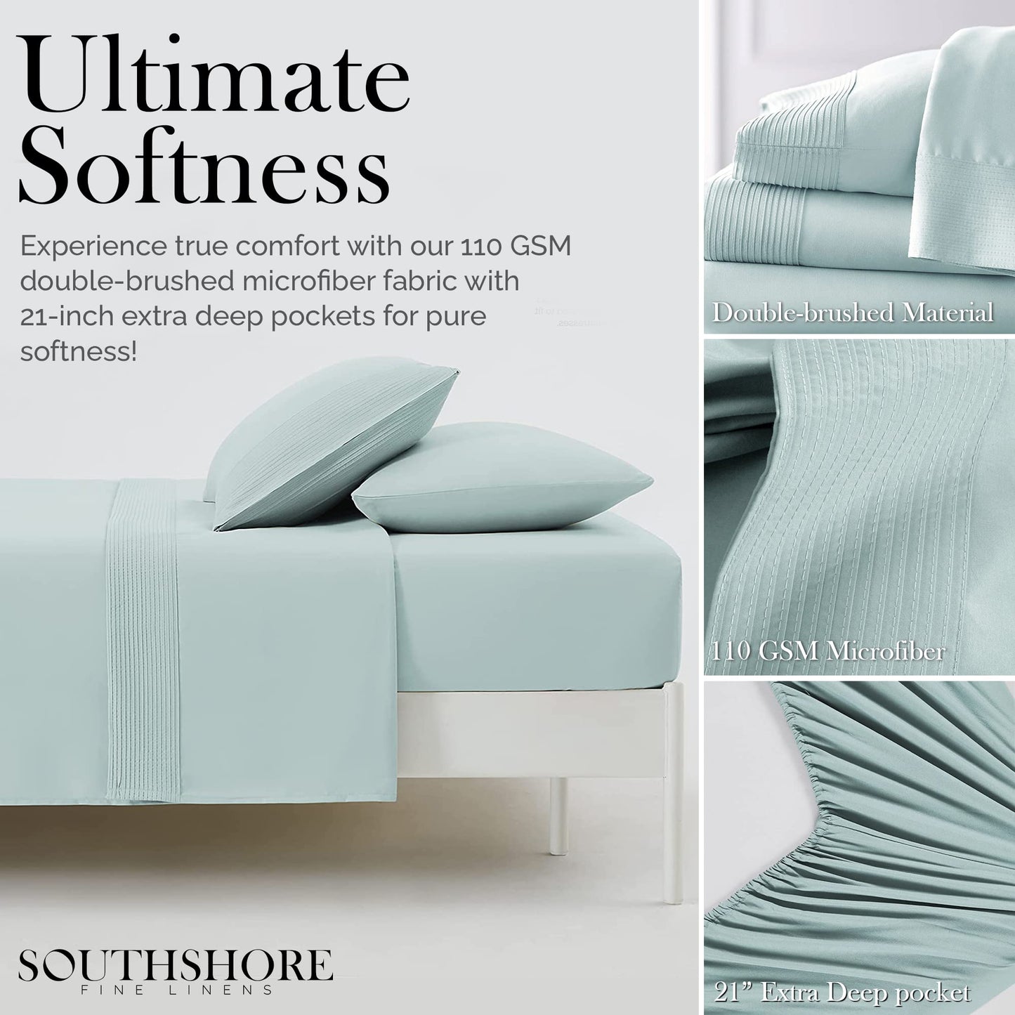 Vilano Pleats Queen 4-Piece Extra Deep Pocket Sheet Set, 21-Inch, Easy Care