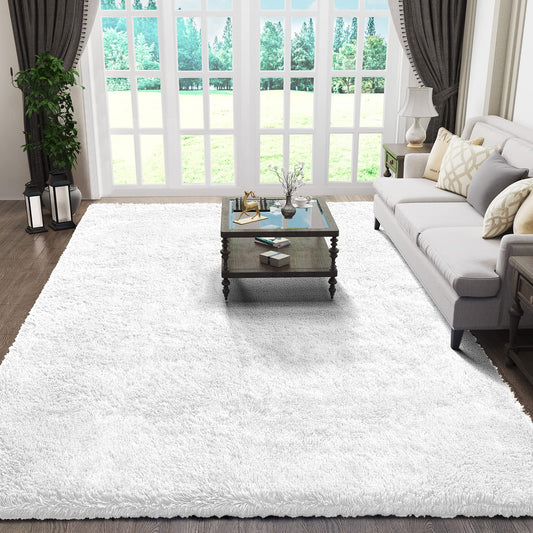 Boho Fluffy White Rug 5x8 for Living Room - Soft Shaggy Area Carpet for Bedroom, Dorm, Nursery