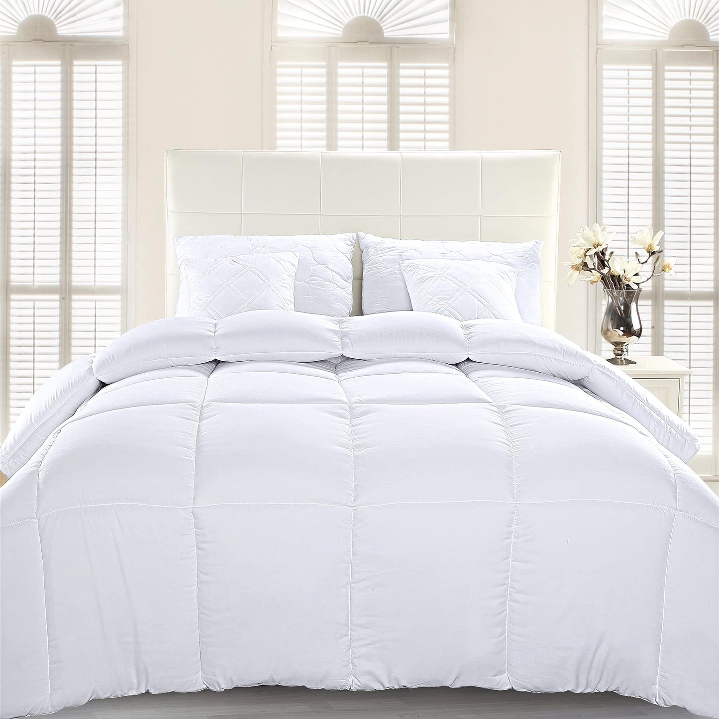 Quilted Comforter Duvet Insert - Box Stitched Down Alternative with Corner Tabs - Cozy Bedroom