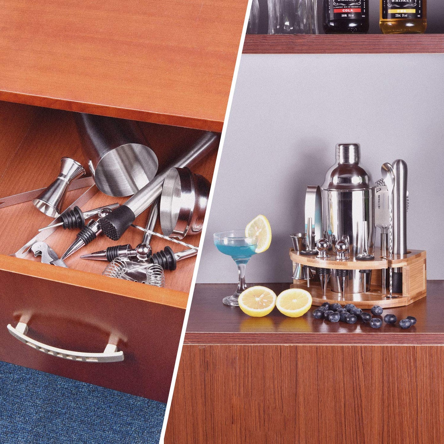Bamboo Bartender Kit - 12 Piece Cocktail Shaker Set with Stylish Stand
