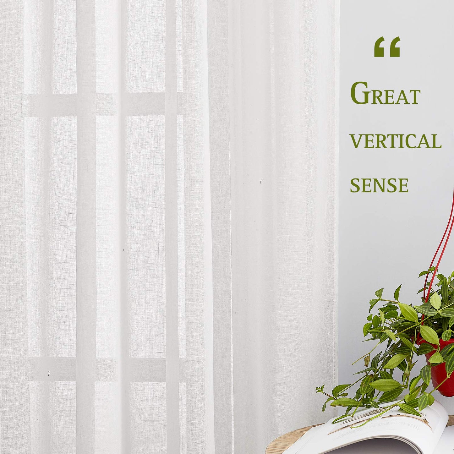 Boho Sheer Linen Curtains - 84" Length, 2 Panel Set with Grommets, Semitransparent for Living Room & Bedroom