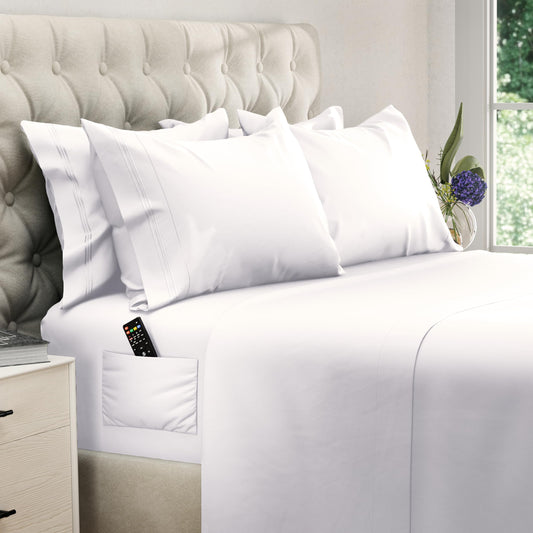 Queen 6-Piece Cooling Bed Sheet Set Hotel Luxury with Side Pocket