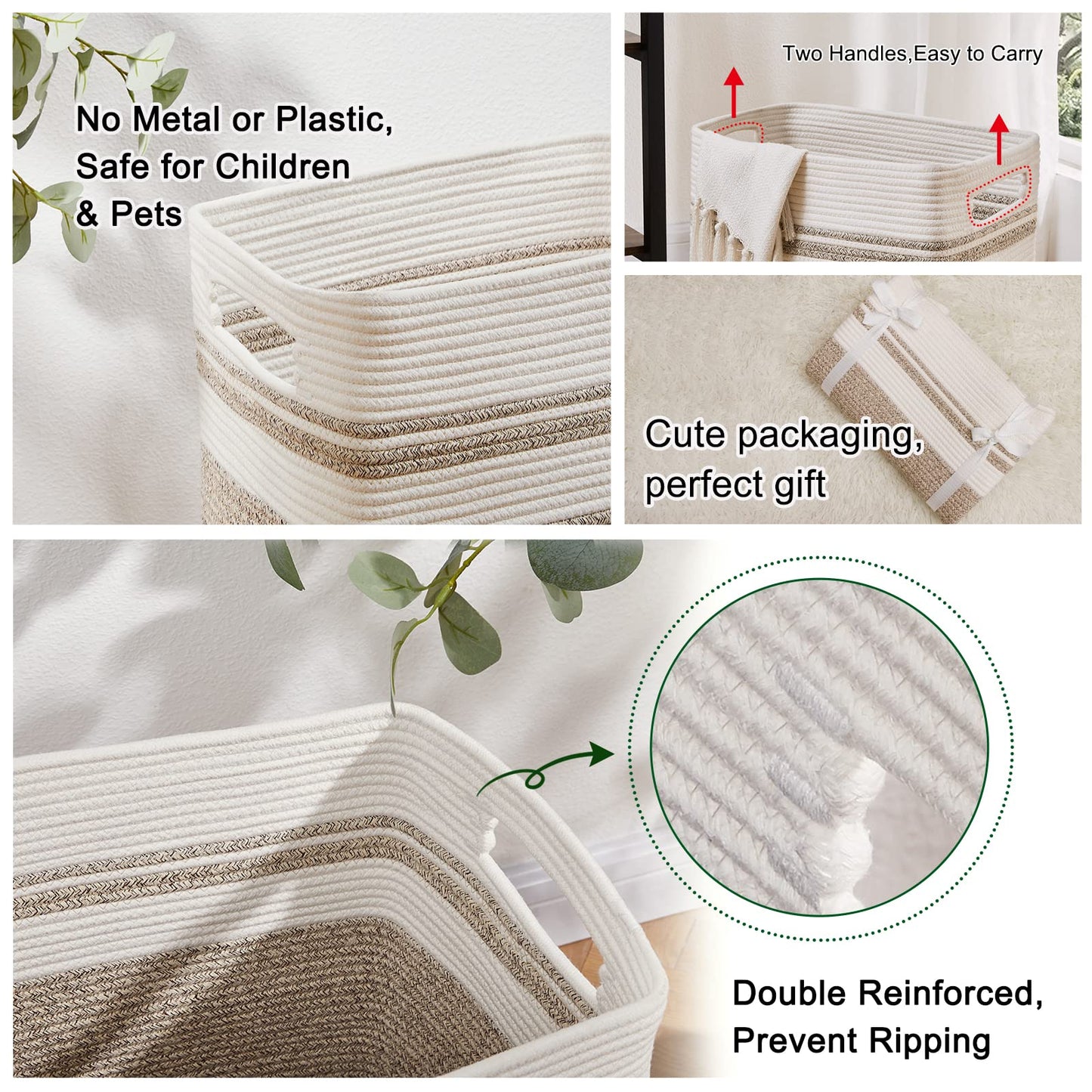 Tall Boho Cotton Laundry Hamper - Stylish Storage Basket with Handles - Collapsible for Toys, Pillows, and Clothes