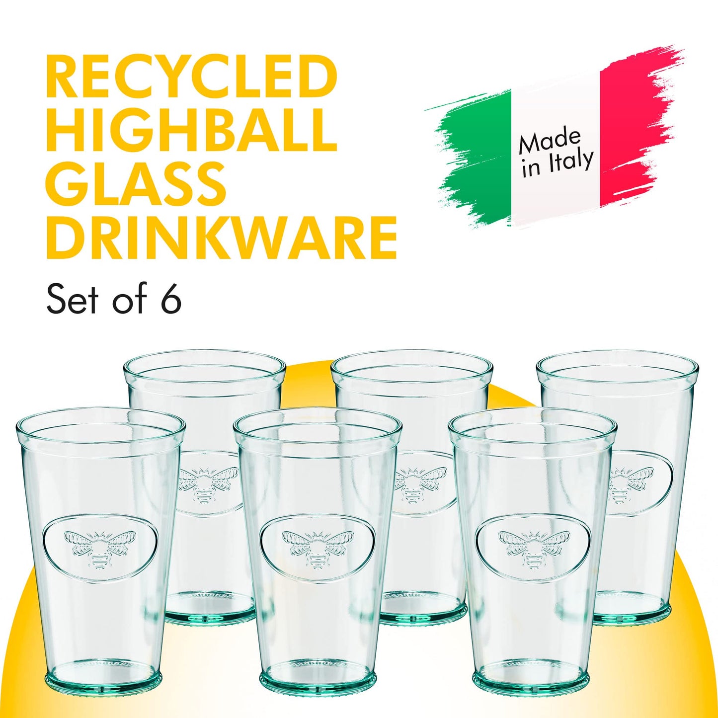 Eco-Friendly Bee Embossed Hi Ball Glass Set of 6