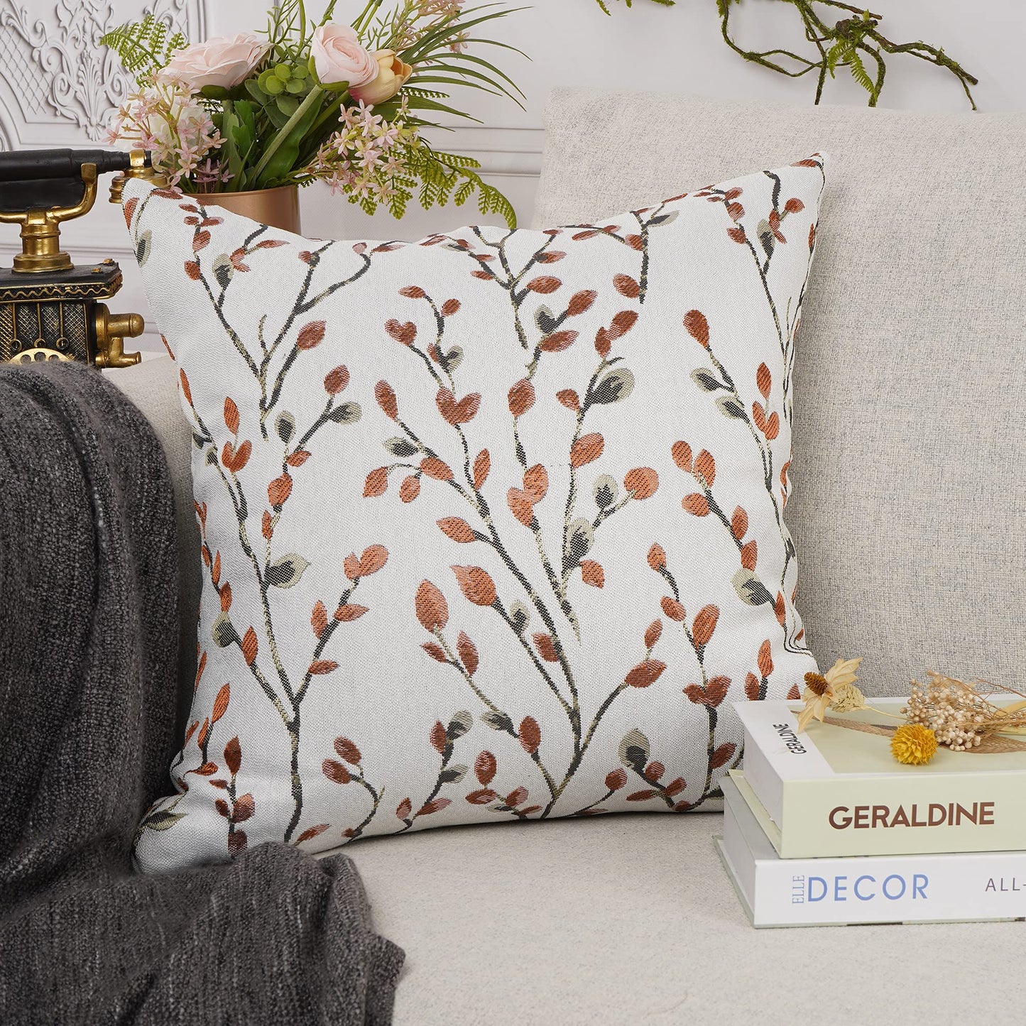 Embroidered Throw Pillow Cover 18x18 - Boho Chic Decorative Cushion Case