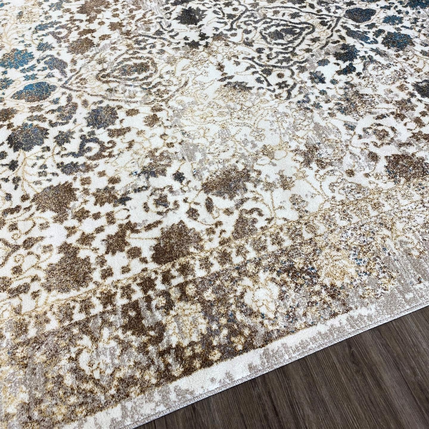 Luxe Weavers Distressed Floral Oriental Area Rug, Stain Resistant Cream 4x5