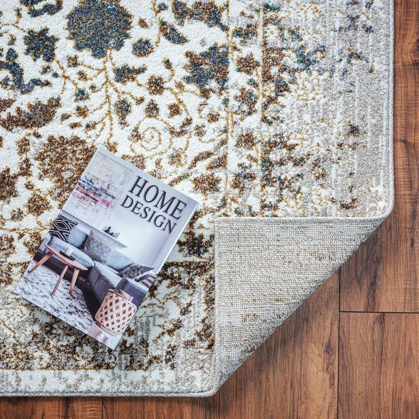 Luxe Weavers Distressed Floral Oriental Area Rug, Stain Resistant Cream 4x5