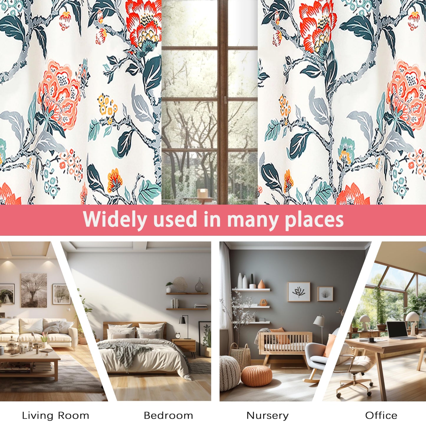 Floral Blackout Curtains 52x84 - Boho Thermal Insulated Window Panels