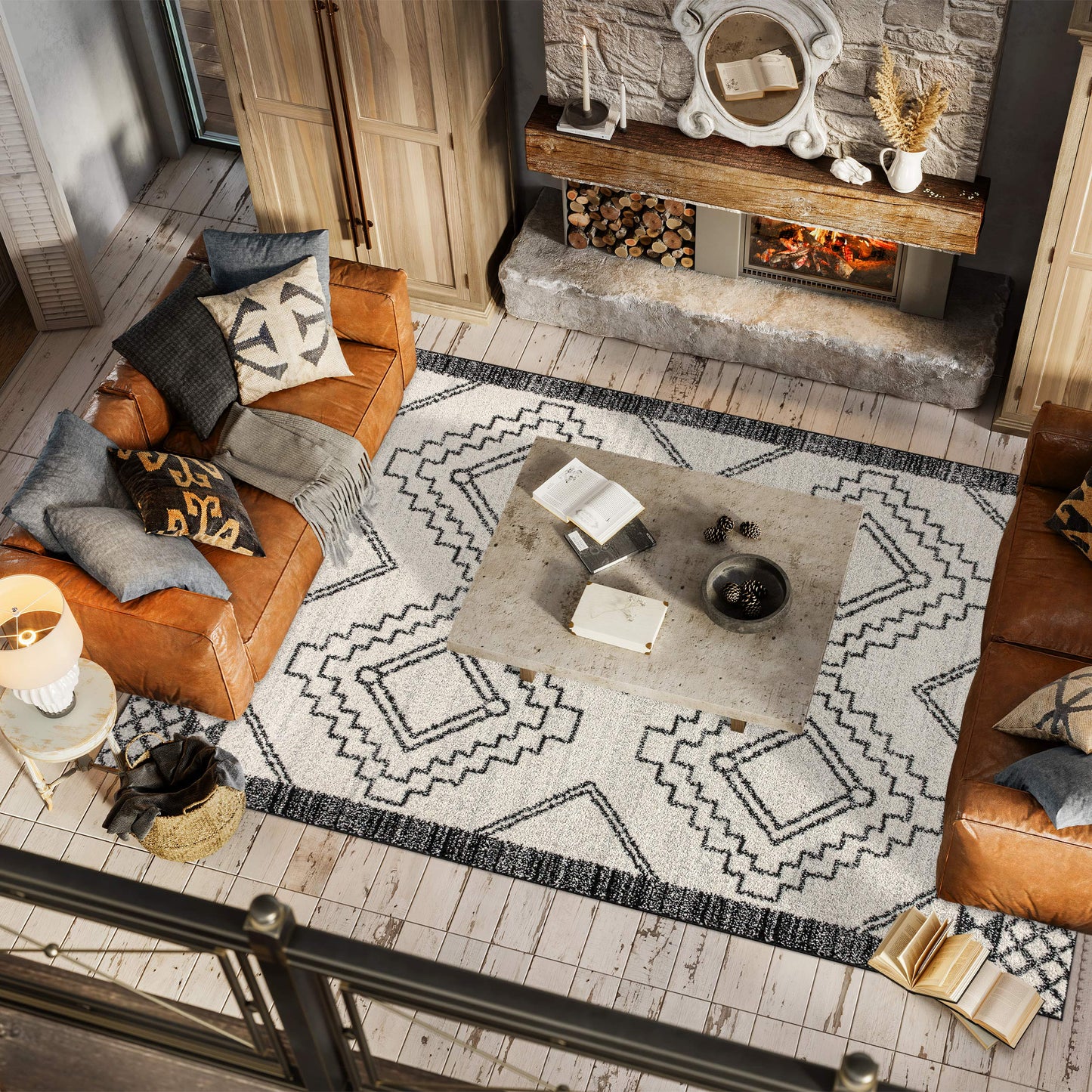 Amir Moroccan Beni Souk Indoor Area Rug, Boho Farmhouse Geometric 8x10 Cream/Black