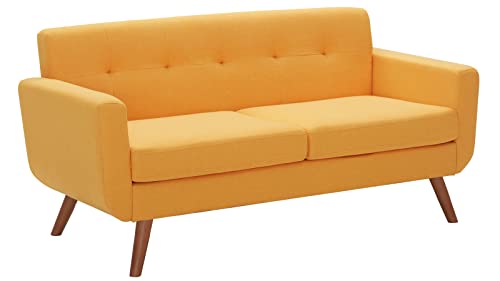 Tbfit 65" W Loveseat Sofa, Mid Century Modern Love Seat Sofas and Couches for Living Room, Button Tufted Upholstered Small Couch for Bedroom, Solid and Easy to Install Love Seats Furniture, Yellow