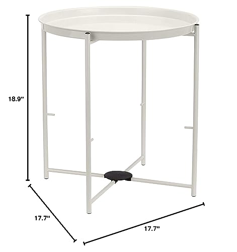 Amazon Basics Round Storage End Table, Side Table with Cloth Basket, White/Heather Gray, 17.7 in x 17.7 in x 18.9 in