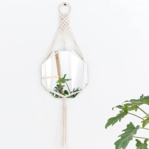Boho Macrame Wall Hanging Mirror - Geometric Decor for Apartment Livingroom Bedroom Dorm Room Entryways