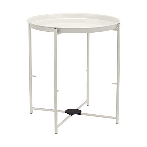 Amazon Basics Round Storage End Table, Side Table with Cloth Basket, White/Heather Gray, 17.7 in x 17.7 in x 18.9 in