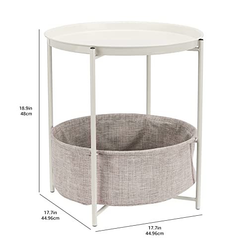 Boho Round Storage Side Table with Cloth Basket