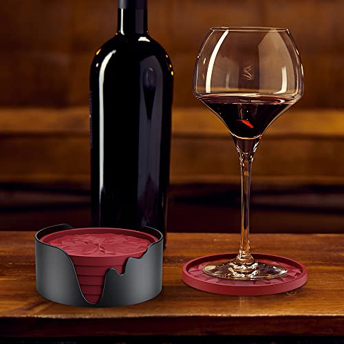 Silicone Coasters [6 Pack] with Holder - Cup Mat for Hot or Cold Drinks, Non-Slip, Non-stick