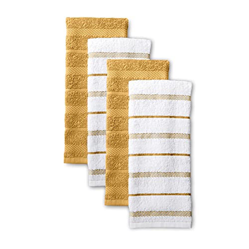 KitchenAid Albany Kitchen Towel 4-Pack Set, Orange Sorbet,Cotton, Yellow/White, 16"x26"