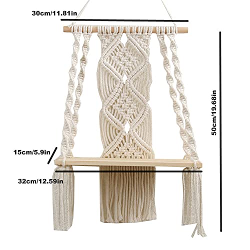 Hiuxume Macrame Wall Hanging Shelf Bohemian for Bedroom - Woven Rope Macrame Wall Art as Boho Bathroom Shelf Decor - Plant Hanger with Crochet Wall Hangings