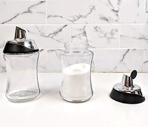 Sugar Dispenser Shaker for Coffee Tea Bar Essentials, 7.5oz Glass Jar with Pour Spout Lid