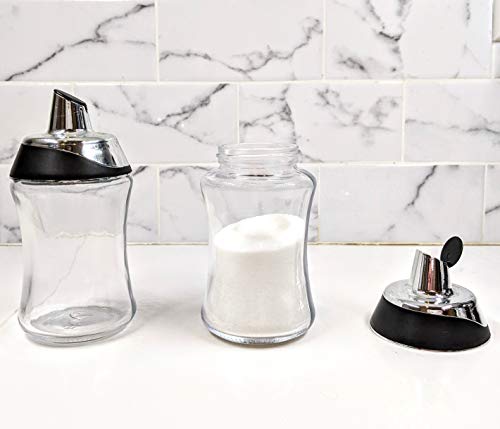 J&M DESIGN Sugar Dispenser & Shaker For Creamer, Coffee Bar Accessories, Tea Essentials Organizer & Baking with Pour Spout Lid for Easy Spoon Measuring Pouring - 7.5oz Glass Jar Holder Container Bowl