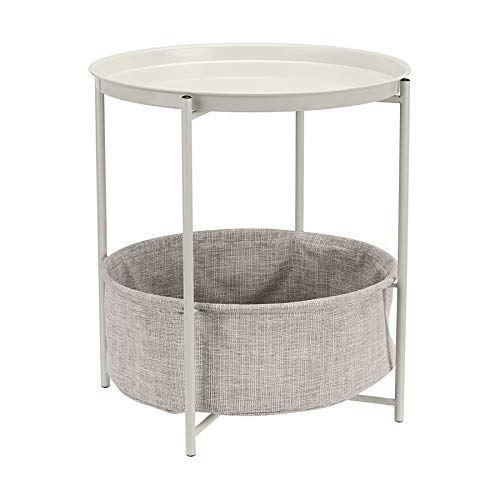 Boho Round Storage Side Table with Cloth Basket