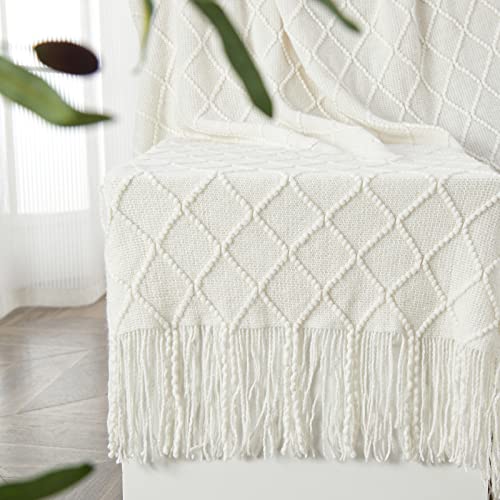 Boho Knit Throw Blanket with Tassel