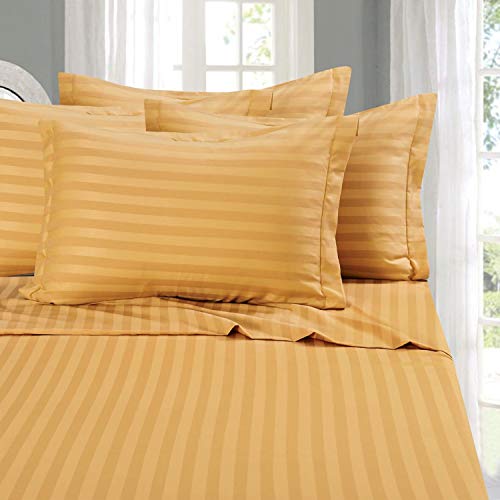 Elegant Comfort Best, Softest, Coziest 6-Piece Sheet Sets! - 1500 Premier Hotel Quality Luxurious Wrinkle Resistant 6-Piece Damask Stripe Bed Sheet Set, Queen Camel/Gold