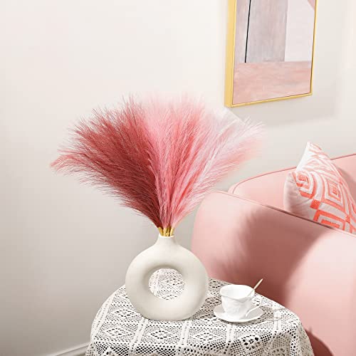 Serwalin Pampas Grass 17.7 Inch 6Pcs, Faux Pampas Pink Pampas Grass Decor, Artificial Small Pampass Grass Fall Boho Decor, Fake Pampas Grass Centerpieces Home Decor Valentine Mother's Day