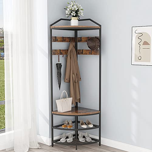Corner Hall Tree with Shoe Bench & Coat Rack