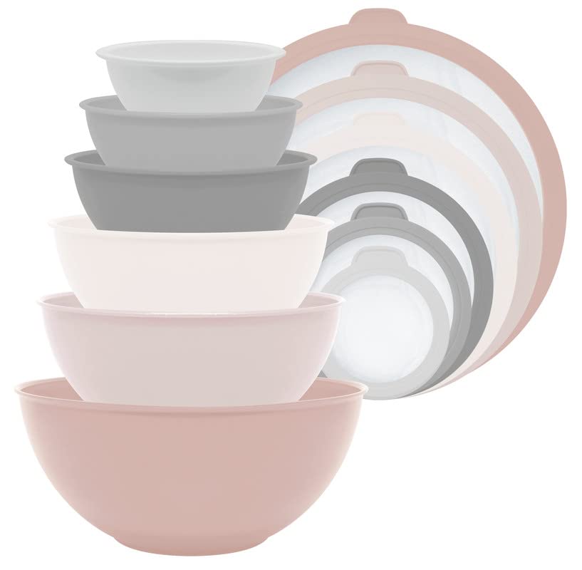 Gourmet Home Products 12 Piece Nested Polypropylene Mixing Bowl Food Storage Set with Lids - Outer Dusty Rose