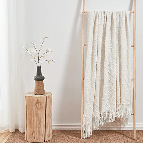 Boho Knit Throw Blanket with Tassel