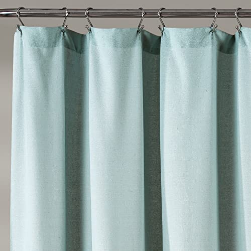 Lush Decor Linen Button Farmhouse Shower Curtain Pleated Two Tone Design for Bathroom, 72" x 72", Blue & Off-White
