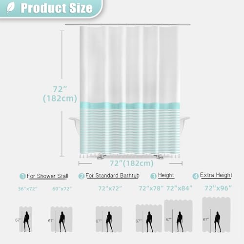 Shower Curtain Striped with Tassels  Ombre Bathroom Shower Curtain Set with Rings, 72x72