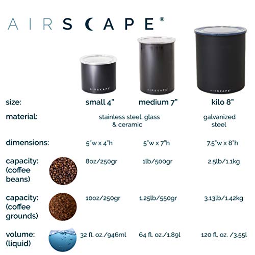 Planetary Design Airscape Stainless Steel Coffee Canister | Food Storage Container | Patented Airtight Lid | Push Out Excess Air Preserve Food Freshness (Medium, Brushed Copper)