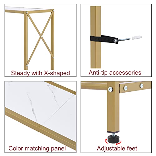 Tajsoon Console Table, entryway Table, Narrow Sofa Table with Shelves, Entrance Table for Hallway, Entryway, Living Room, Foyer, Corridor, Office, Gold & White