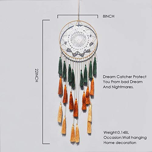 Artilady Macrame Dream Catchers for Bedroom - Tassel Wall Hanging Handmade Dreamcatchers Home Decor with Tassel Feather Ornament Craft Blessing Gift (Green Mix)