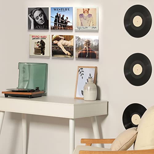 Laurensory Vinyl Record Shelf Wall Mount, 6 Pack 12 inch Clear Acrylic Album Record Holder Display, Kids Bookshelf, Floating Wall Shelves for Bathroom, Bedroom, Living Room, Kitchen