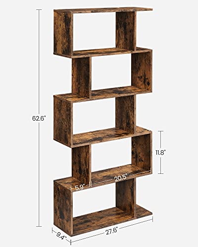Bohemian 5-Tier Bookshelf - Rustic Brown Display Shelf & Room Divider, Decorative Freestanding Storage