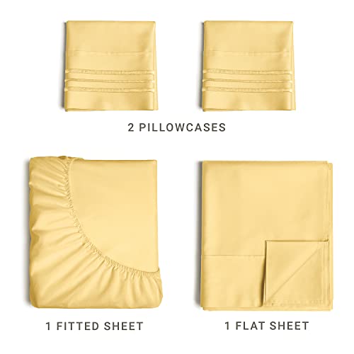 Queen Size 4 Piece Sheet Set - Comfy Breathable & Cooling Sheets - Hotel Luxury Bed Sheets for Women & Men - Deep Pockets, Easy-Fit, Extra Soft & Wrinkle Free Sheets - Yellow Oeko-Tex Bed Sheet Set