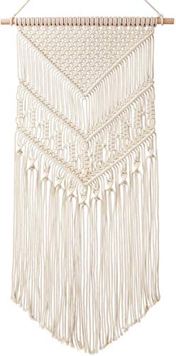 Mkono Macrame Wall Hanging Art Woven Boho Home Décor, Geometric Beautiful Yarn Tapestry Wall Decor for Bedroom, Nursery, Apartment, Dorm Decoration, Christmas Gift for Teen Girl Mom, 17" W x 33" L